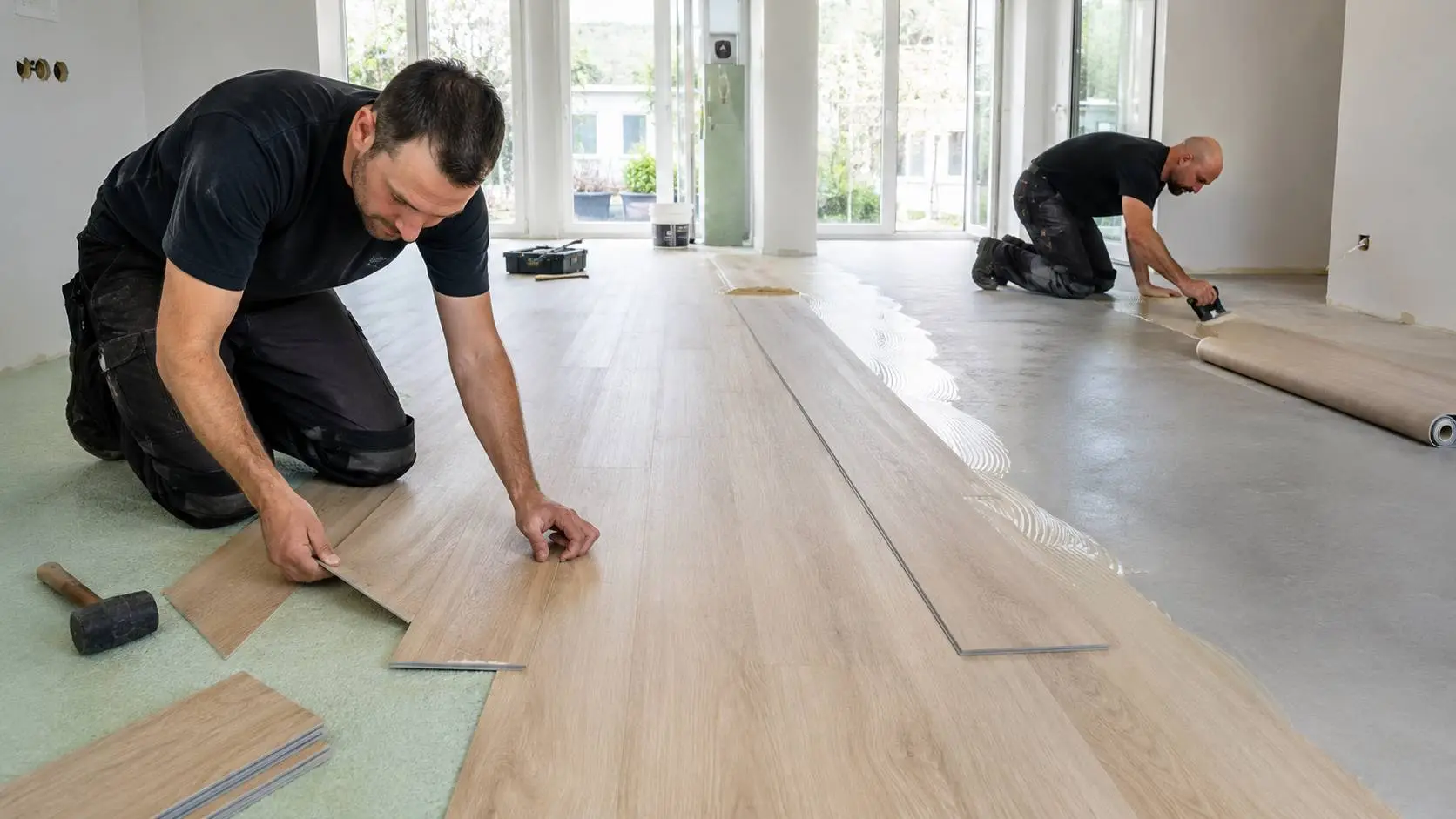 Klik pvc of plak pvc tijdens het leggen op een ondervloer