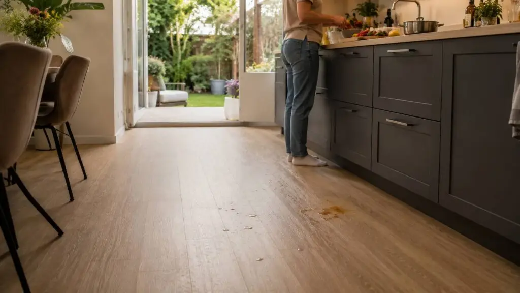 Pvc vloer in de keuken bij intensief dagelijks gebruik en gemorst water