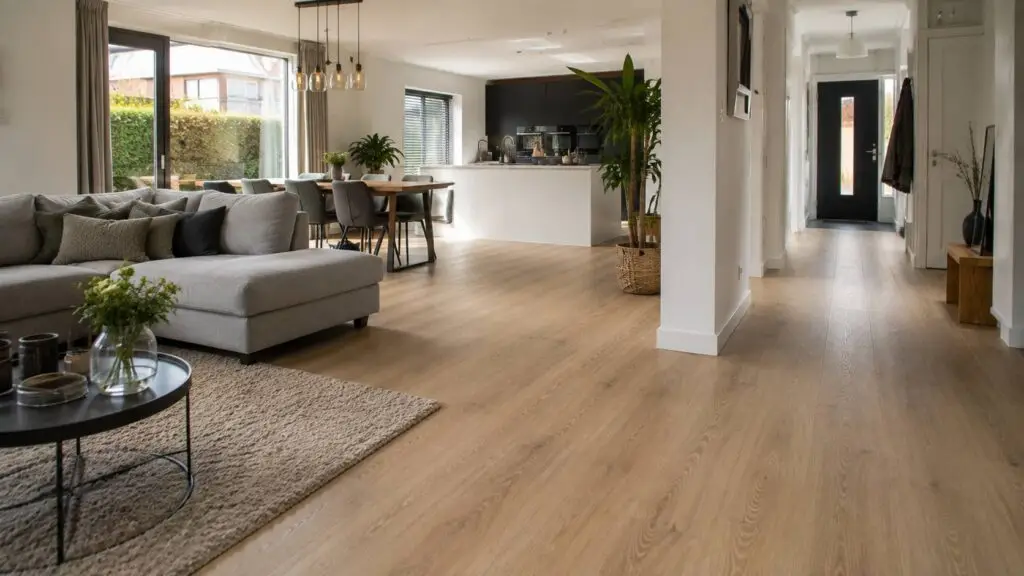 Pvc vloeren doorlopend in woonkamer, keuken en hal